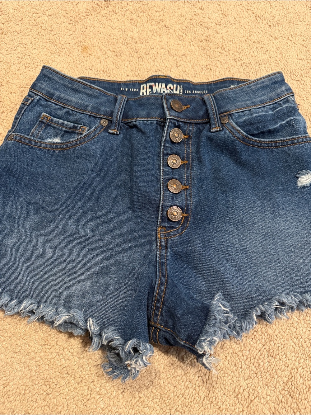 Rewash High-Rise Distressed Denim Shorts in Blue Sz 25